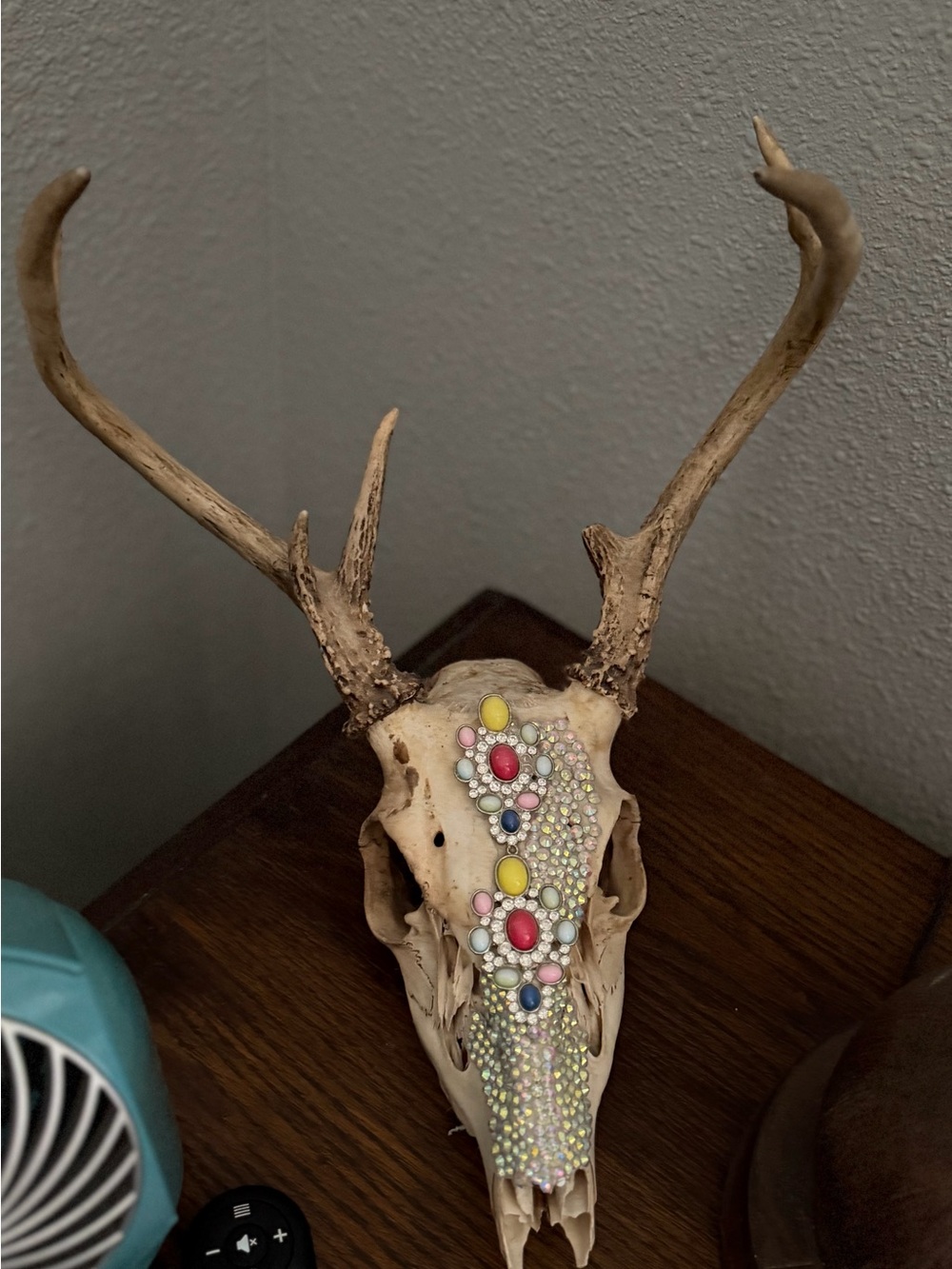Bejeweled Deer Skull Decor with Colorful Gem Accents